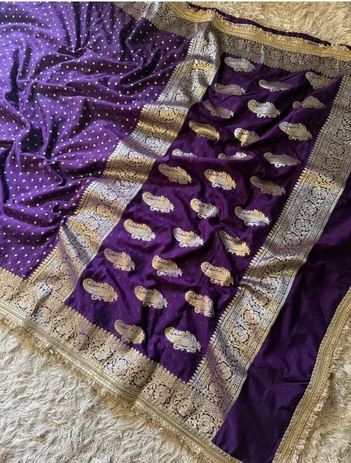 Banarasi Semi Kataan Silk Saree with Buti Weave – Classic Collection - View 2