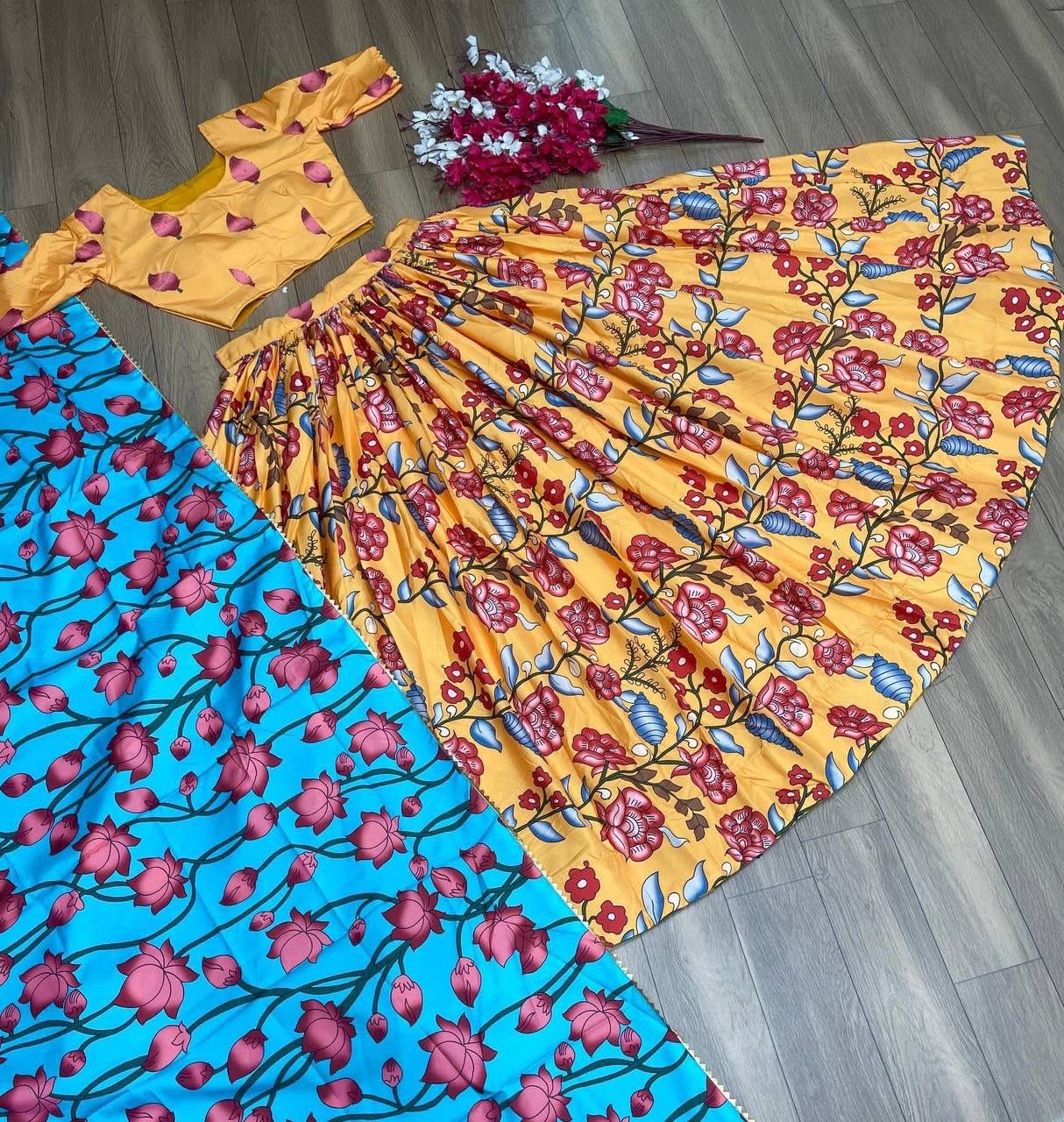 Kalamkari Print Lehenga Choli Set - View 5