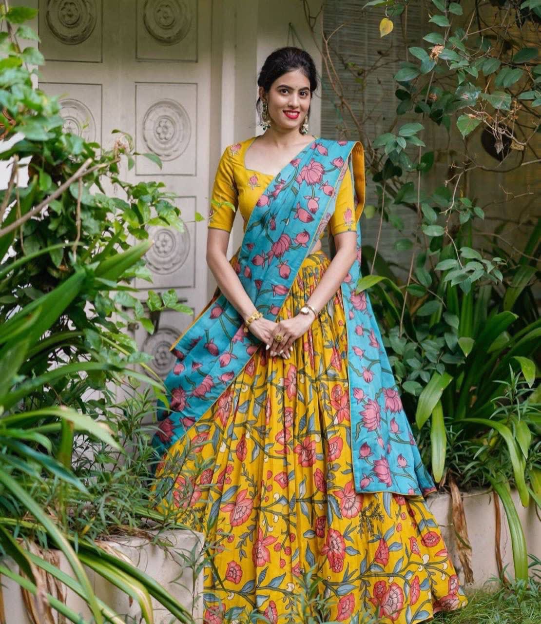 Kalamkari Print Lehenga Choli Set - View 6