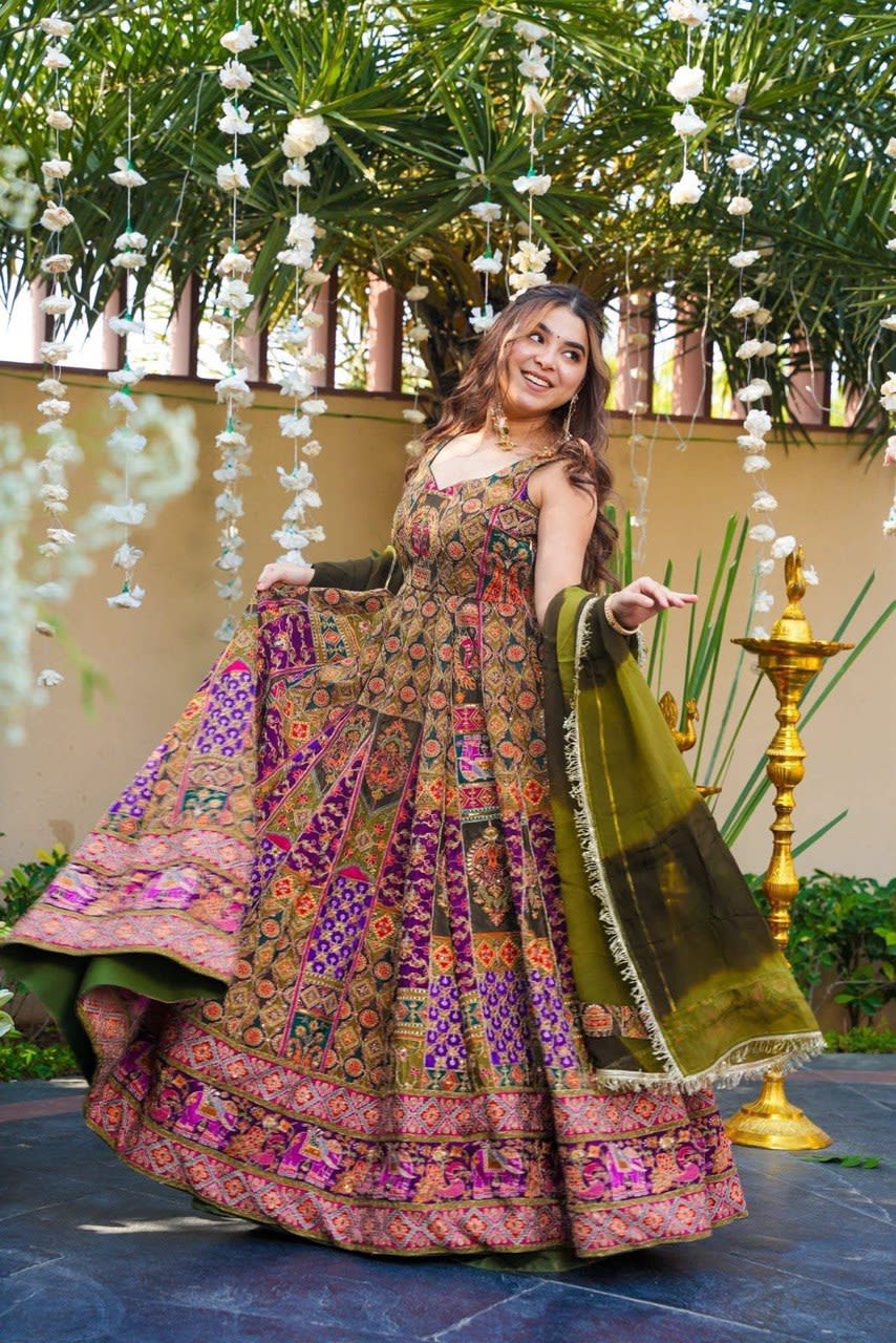 Digital Printed Jimmy Organza Silk Anarkali Gown with Dupatta - View 3
