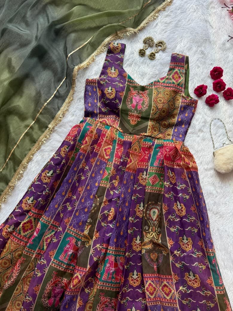 Digital Printed Jimmy Organza Silk Anarkali Gown with Dupatta - View 5