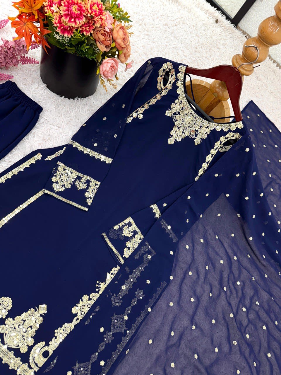 Elegant Embroidered Sequence Work Designer Three Piece Set - View 8
