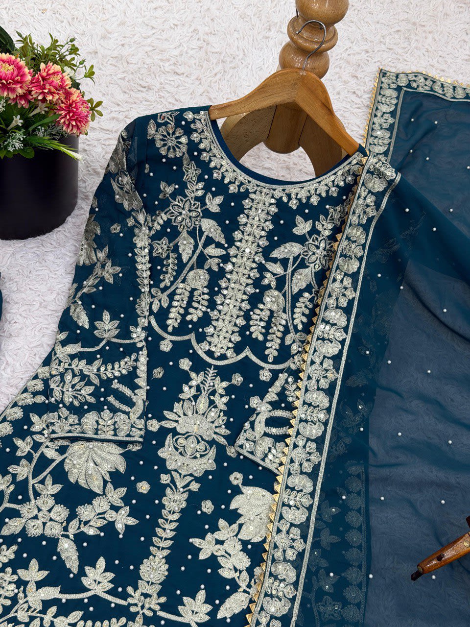 Elegant Embroidered Sequence Designer Suit - Three Piece Set - View 5