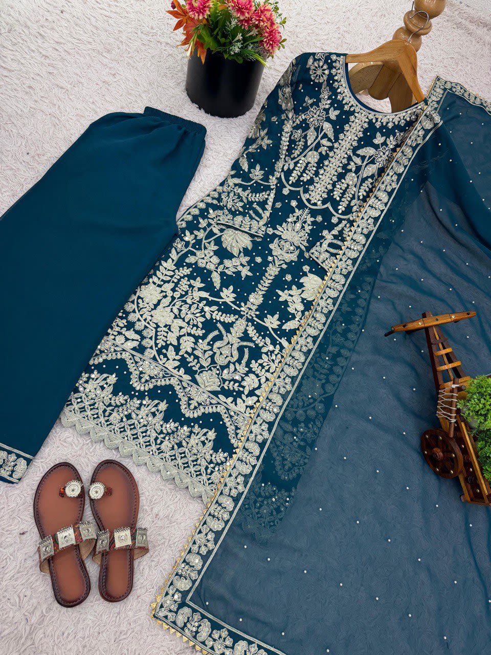 Elegant Embroidered Sequence Designer Suit - Three Piece Set - View 6