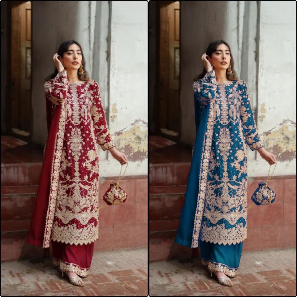 Elegant Embroidered Sequence Designer Suit - Three Piece Set - View 8