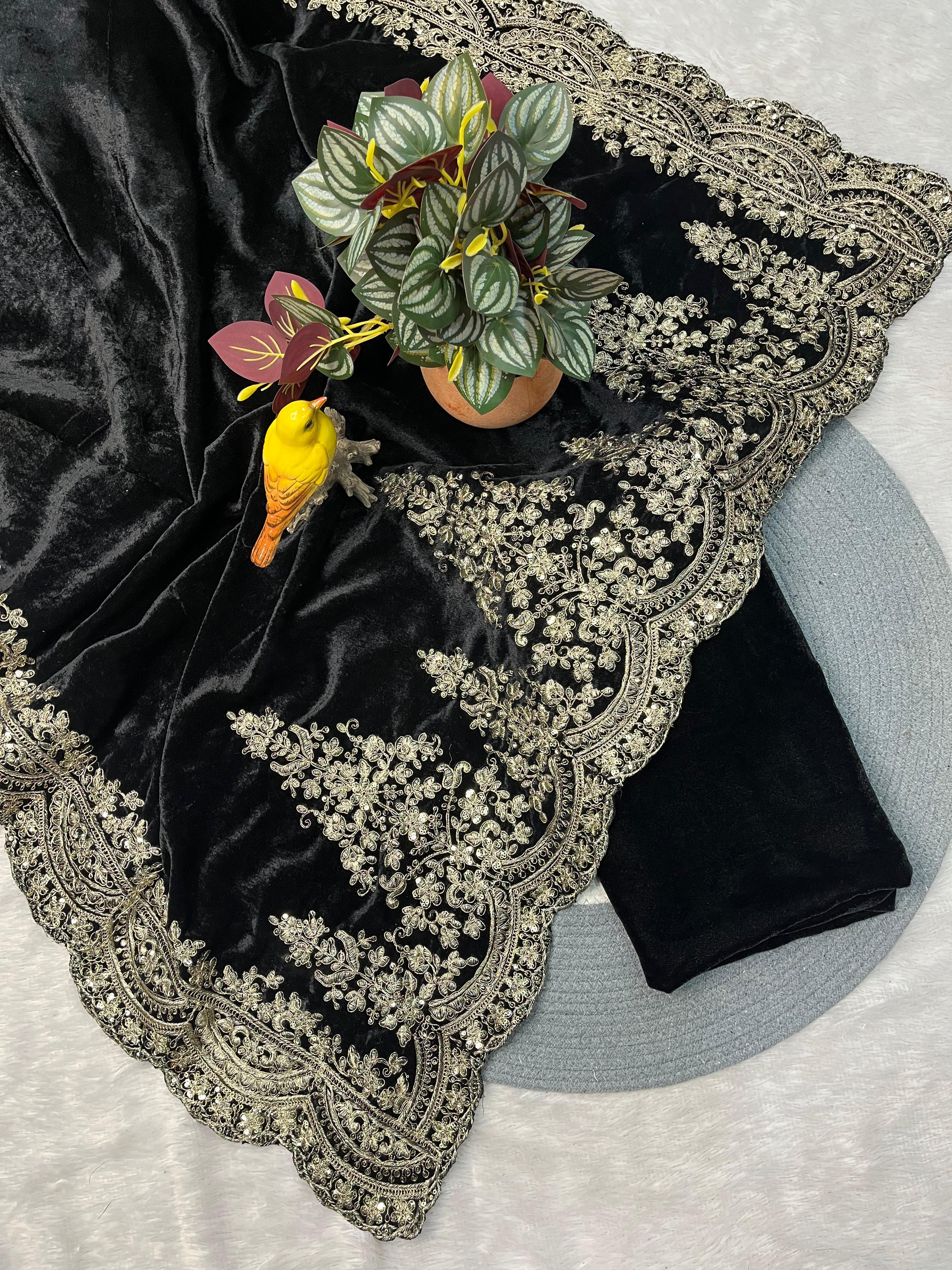 A Winter Special Designer Saree, crafted in luxurious pure viscose velvet - View 6