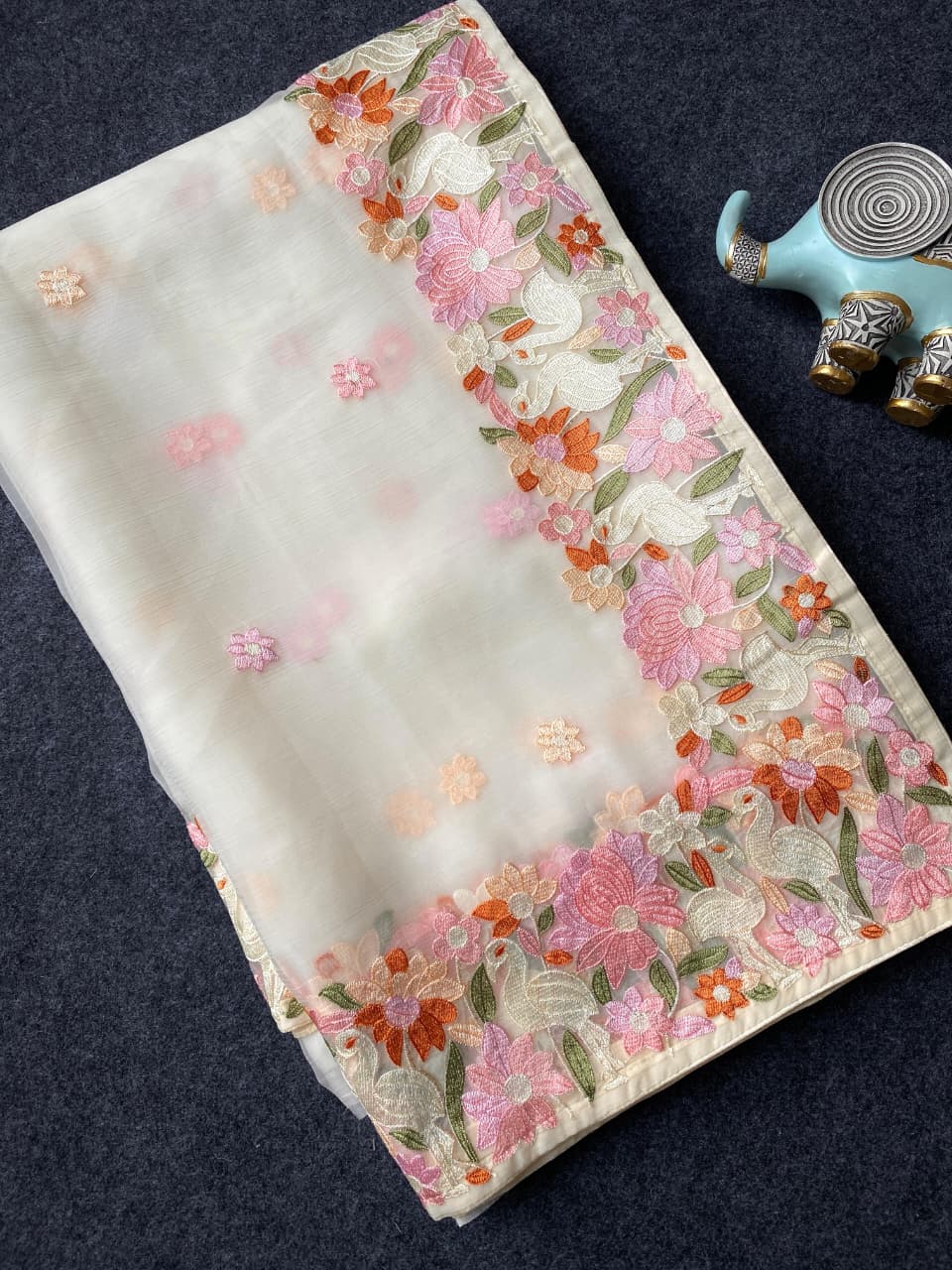 A Premium Chiffon Designer Embroidered Saree with Elegant Motifs - Chiffon Saree Online India - Buy at ₹2999 - Image 1