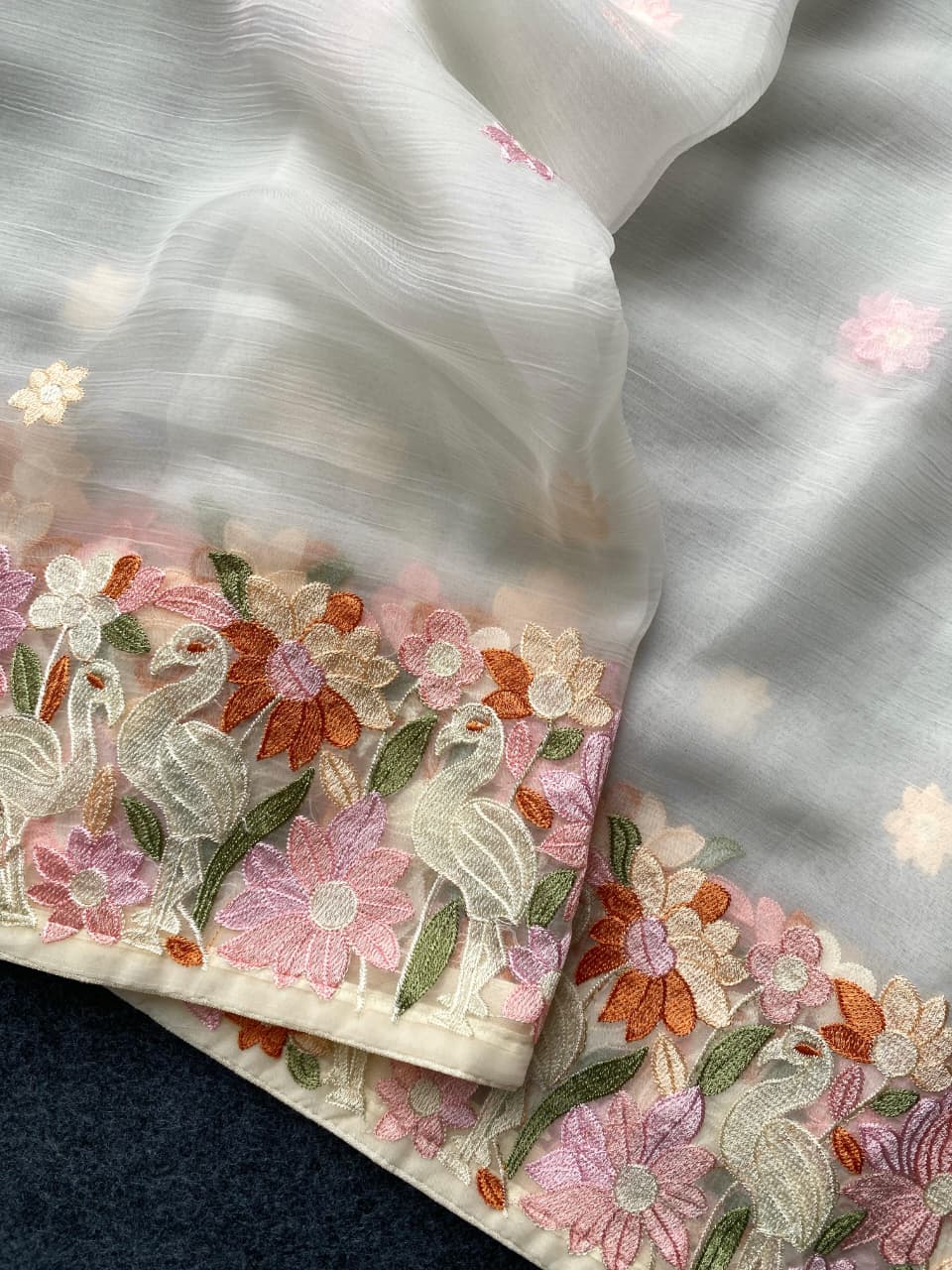 A Premium Chiffon Designer Embroidered Saree with Elegant Motifs - View 2