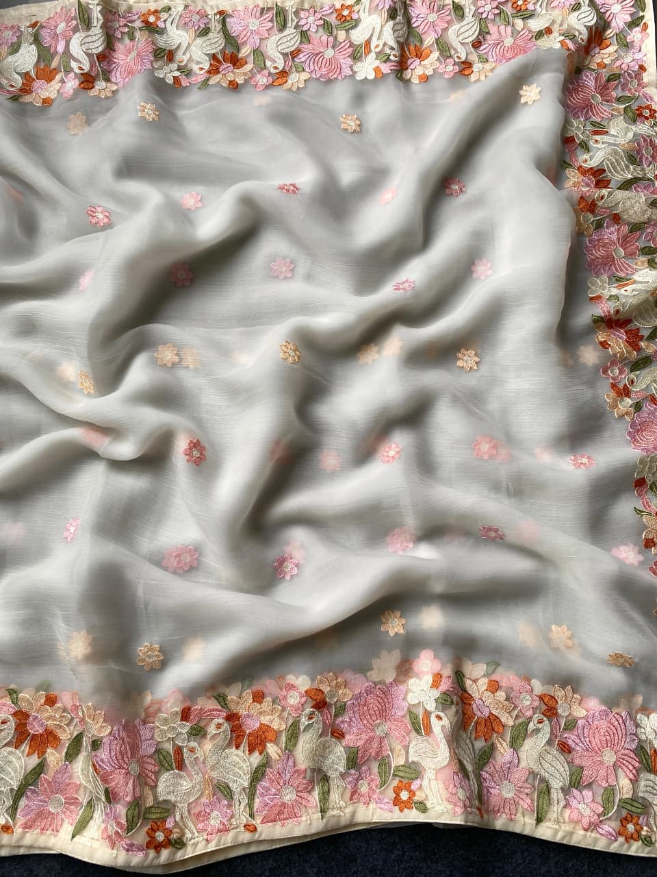 A Premium Chiffon Designer Embroidered Saree with Elegant Motifs - View 4