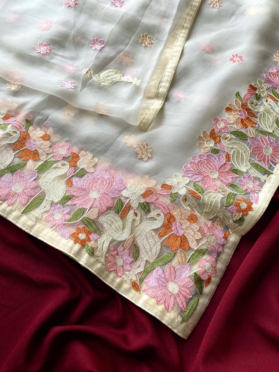 A Premium Chiffon Designer Embroidered Saree with Elegant Motifs - View 5