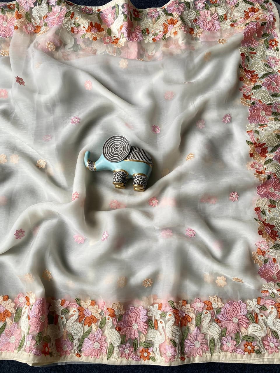 A Premium Chiffon Designer Embroidered Saree with Elegant Motifs - View 7