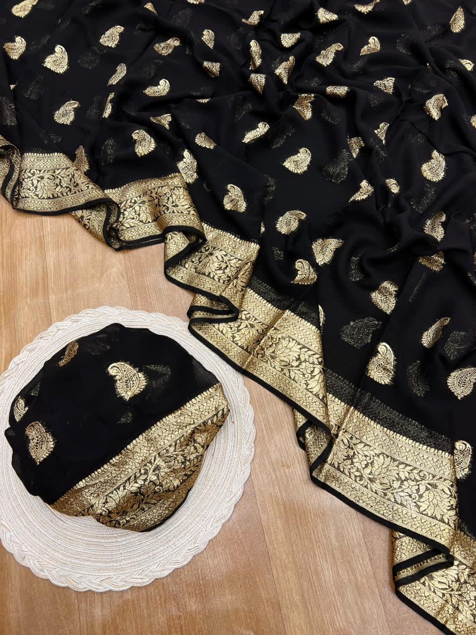 A Pure Viscose Georgette Saree with Fancy Zari & Jacquard Border - View 2