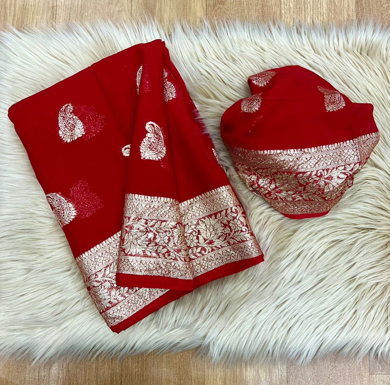 A Pure Viscose Georgette Saree with Fancy Zari & Jacquard Border - View 6