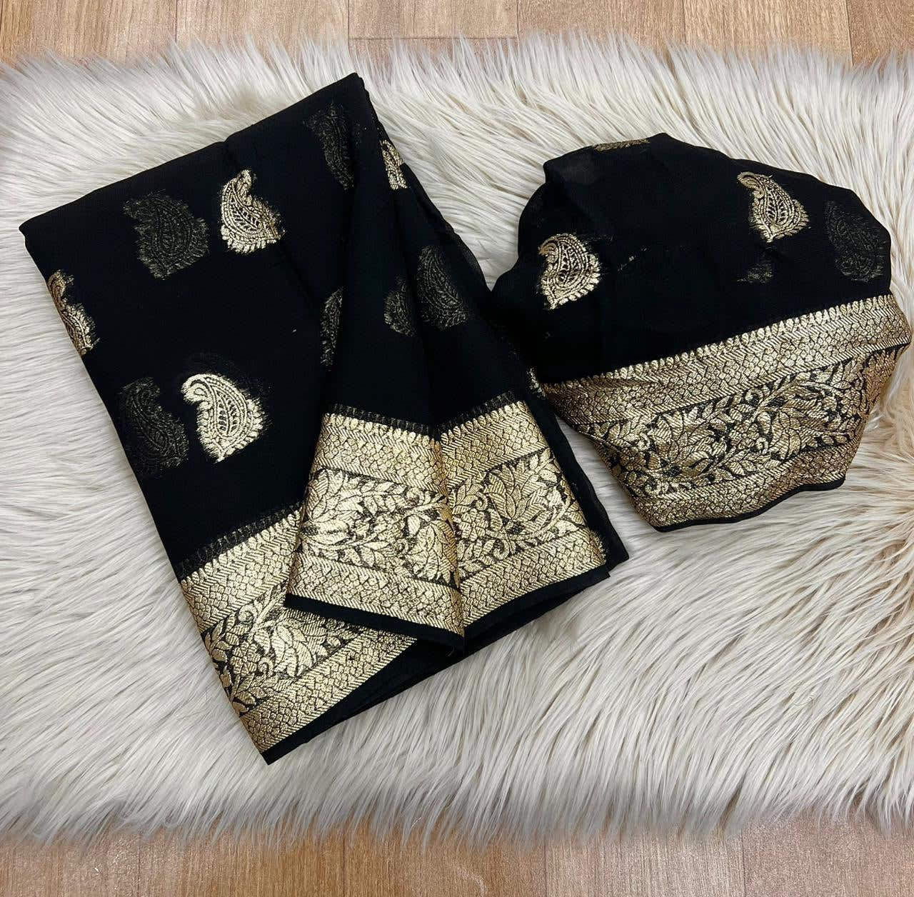 A Pure Viscose Georgette Saree with Fancy Zari & Jacquard Border - View 7