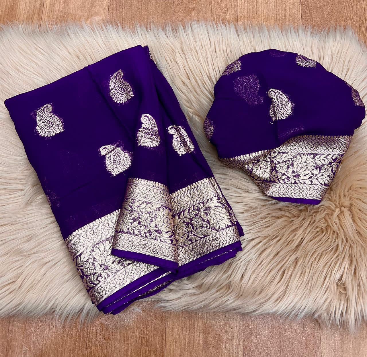 A Pure Viscose Georgette Saree with Fancy Zari & Jacquard Border - View 8