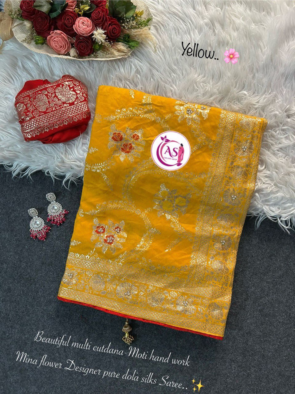 A Dola Silk Designer Saree - Cutdana & Moti Handwork Elegance - View 3