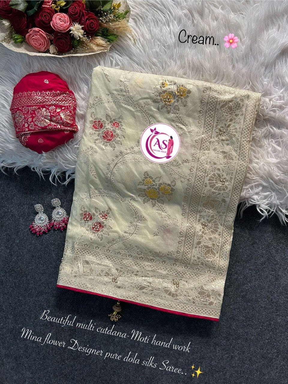 A Dola Silk Designer Saree - Cutdana & Moti Handwork Elegance - View 4