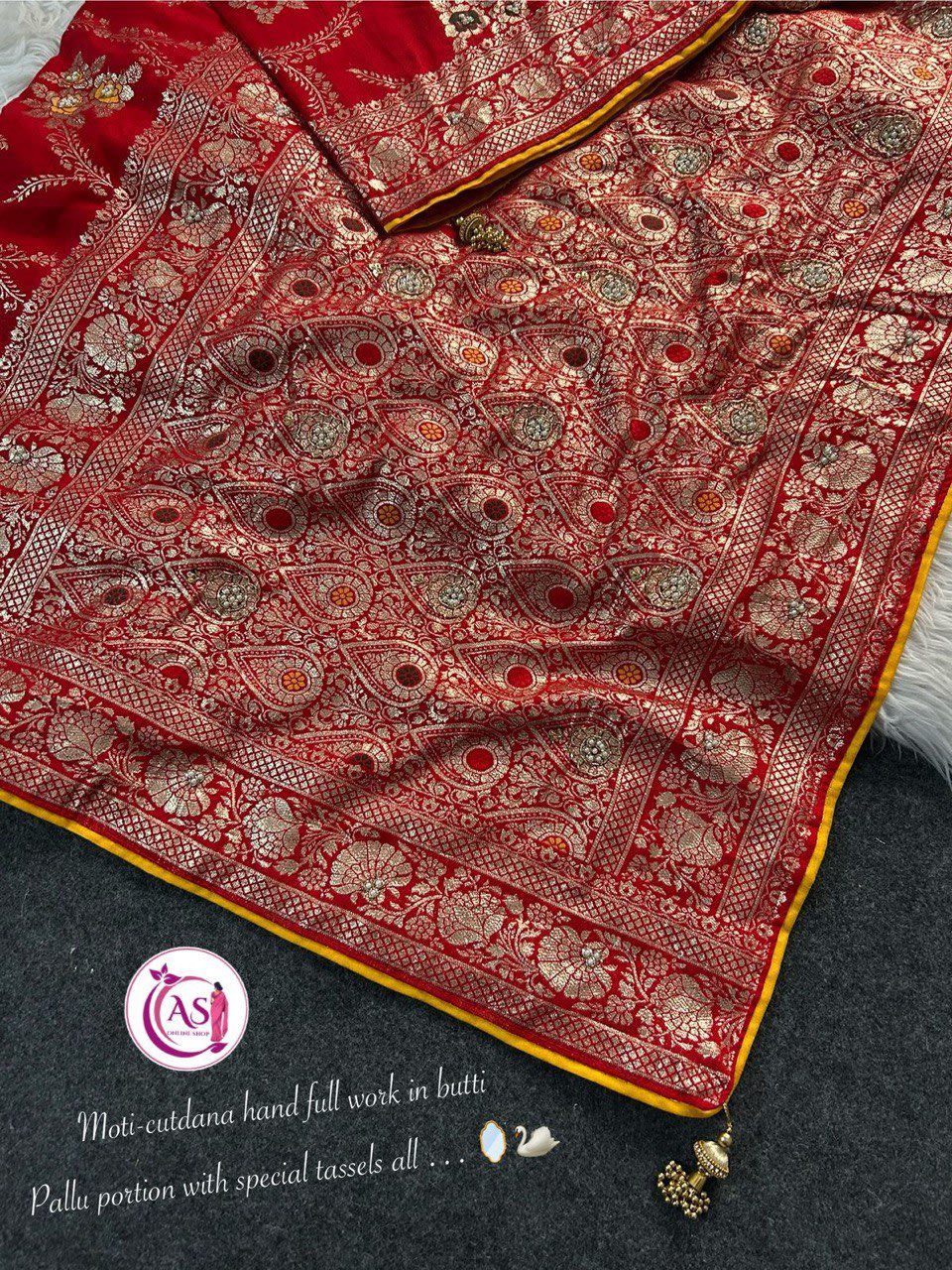 A Dola Silk Designer Saree - Cutdana & Moti Handwork Elegance - View 8