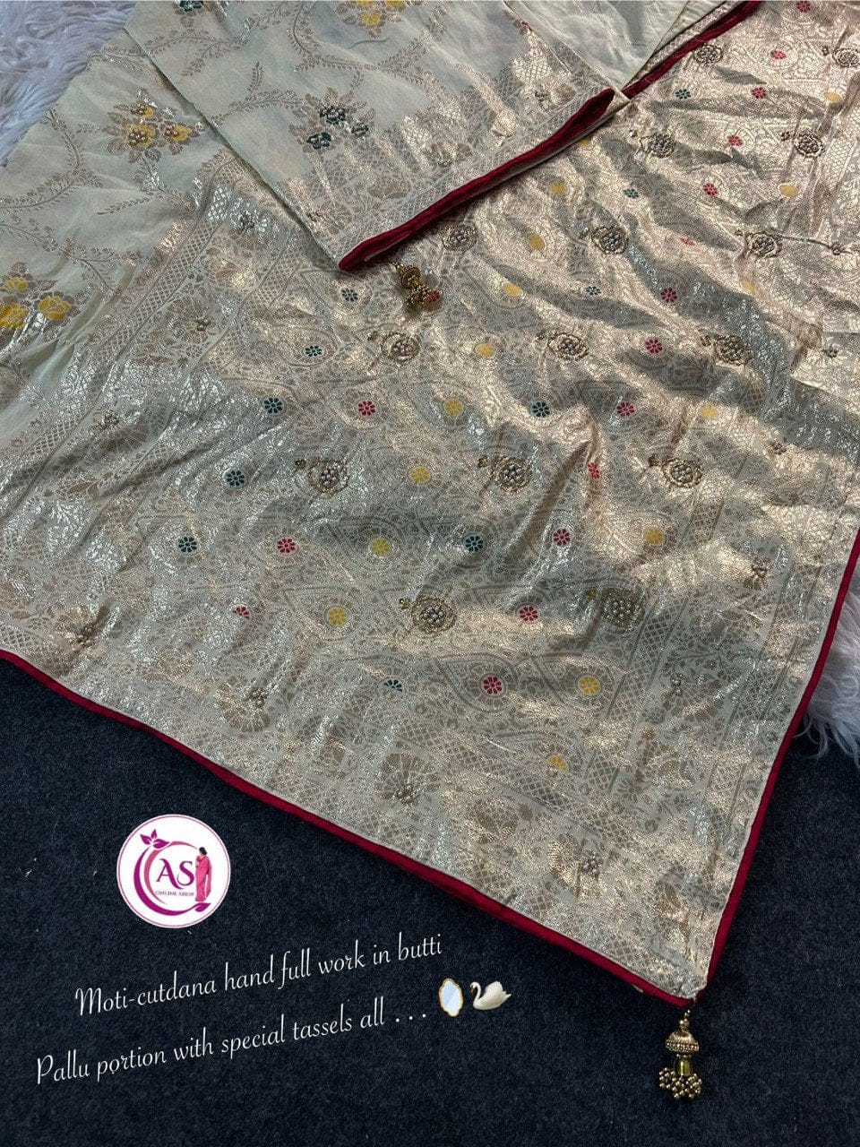 A Dola Silk Designer Saree - Cutdana & Moti Handwork Elegance - View 9