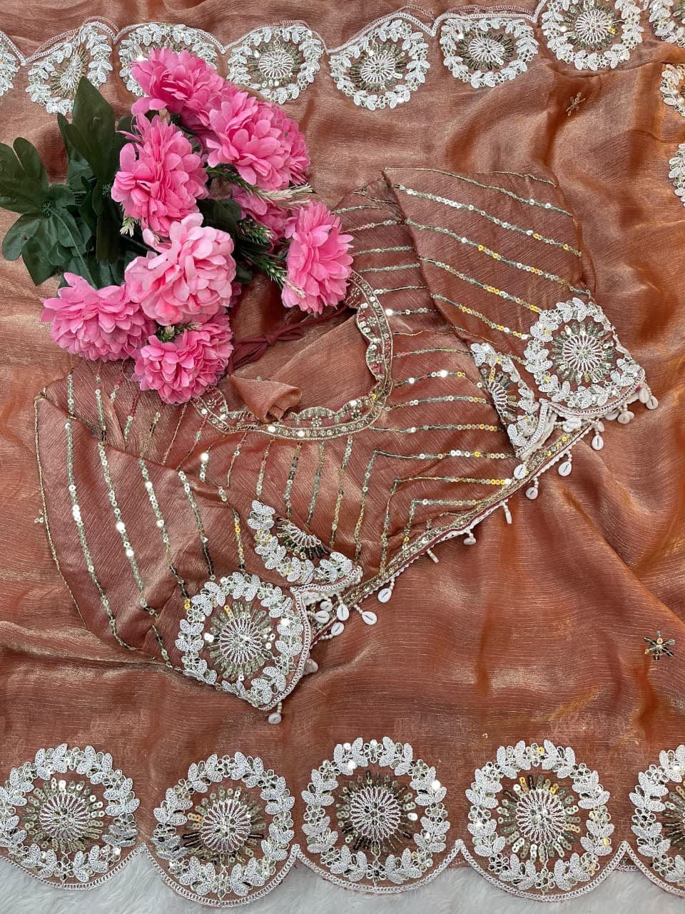 A Pure Soft Fendy Chiffon Two-Tone Saree (With Stitched Blouse) - View 2