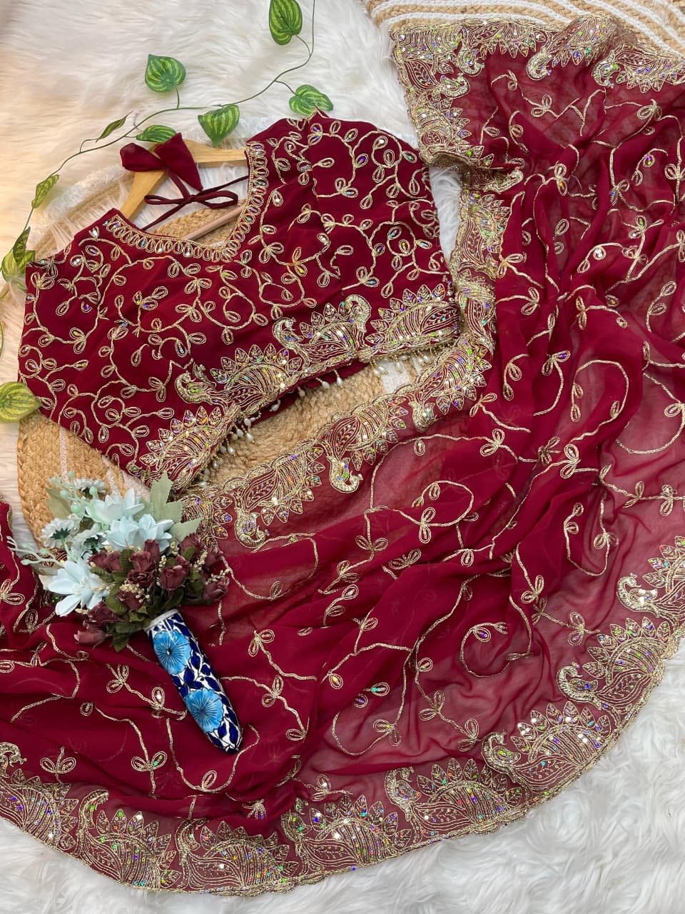 A Morni - Premium Georgette Embroidery Saree (With Stitched Blouse) - Georgette Saree Online India - Buy at ₹1899 - Image 1