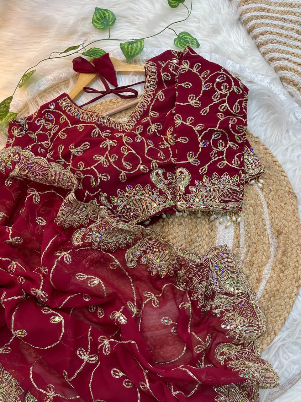A Morni - Premium Georgette Embroidery Saree (With Stitched Blouse) - View 3