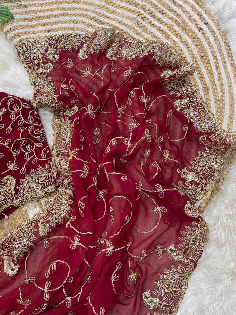 A Morni - Premium Georgette Embroidery Saree (With Stitched Blouse) - View 4