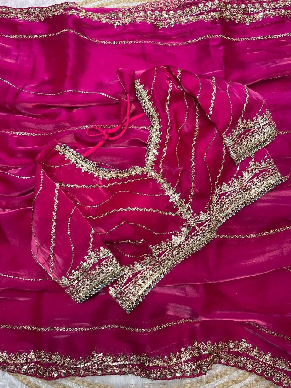 A Pure Soft Jimmy Choo Silk Saree with 3mm Sequin Work with Stitched Blouse - Jimmy Choo Saree Online India - Buy at ₹1750 - Image 1