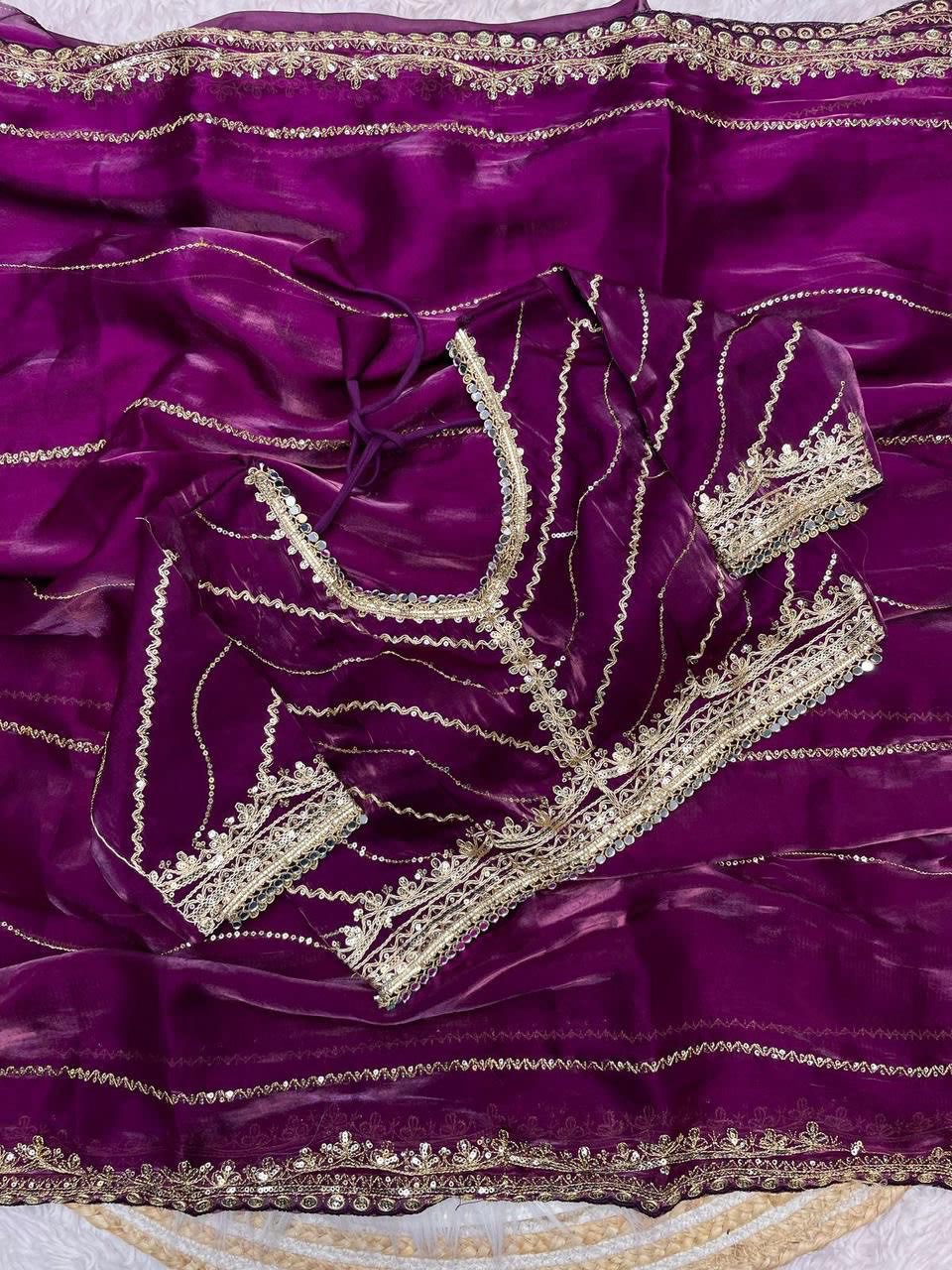 A Pure Soft Jimmy Choo Silk Saree with 3mm Sequin Work with Stitched Blouse - View 3