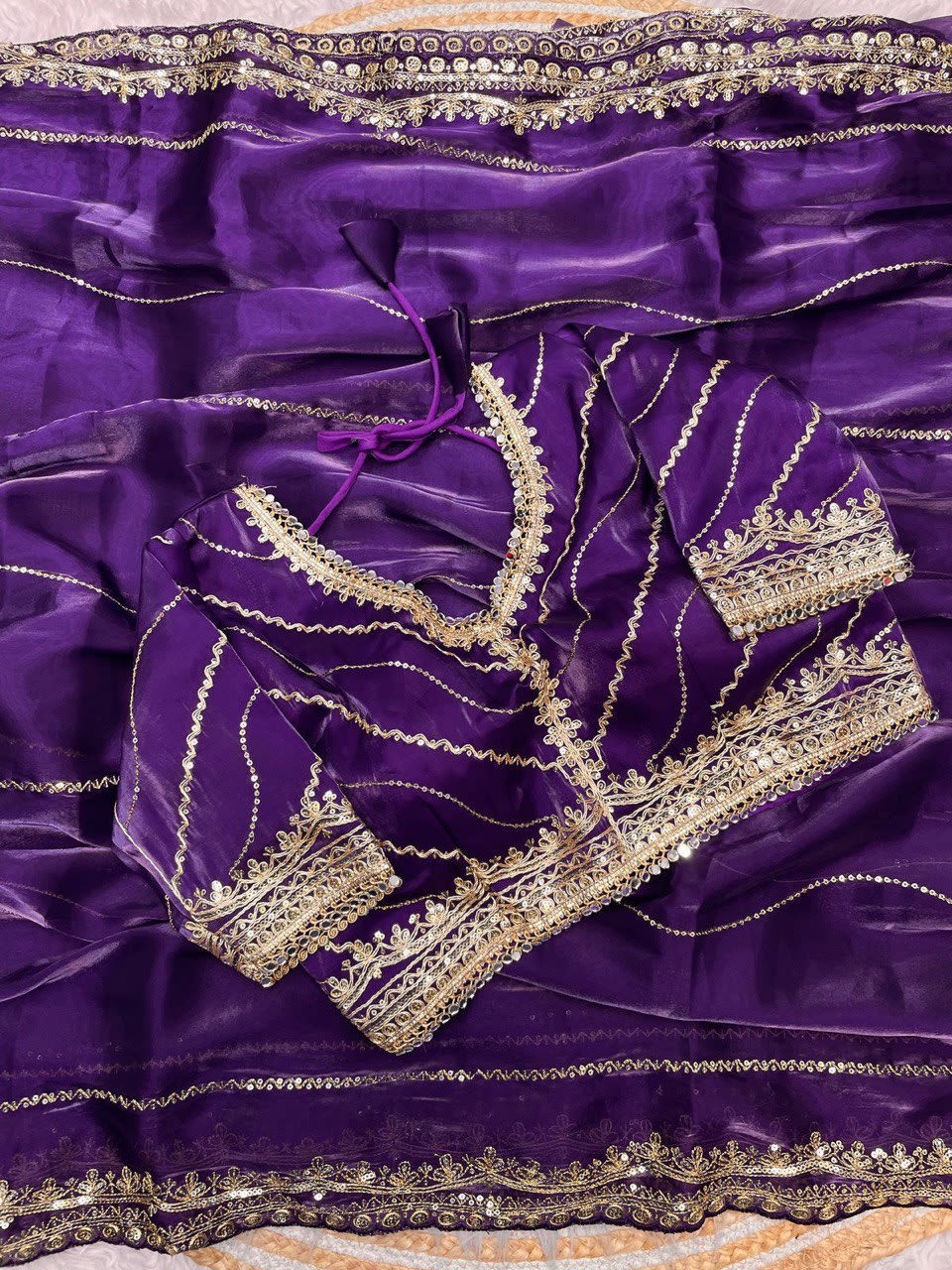 A Pure Soft Jimmy Choo Silk Saree with 3mm Sequin Work with Stitched Blouse - View 5