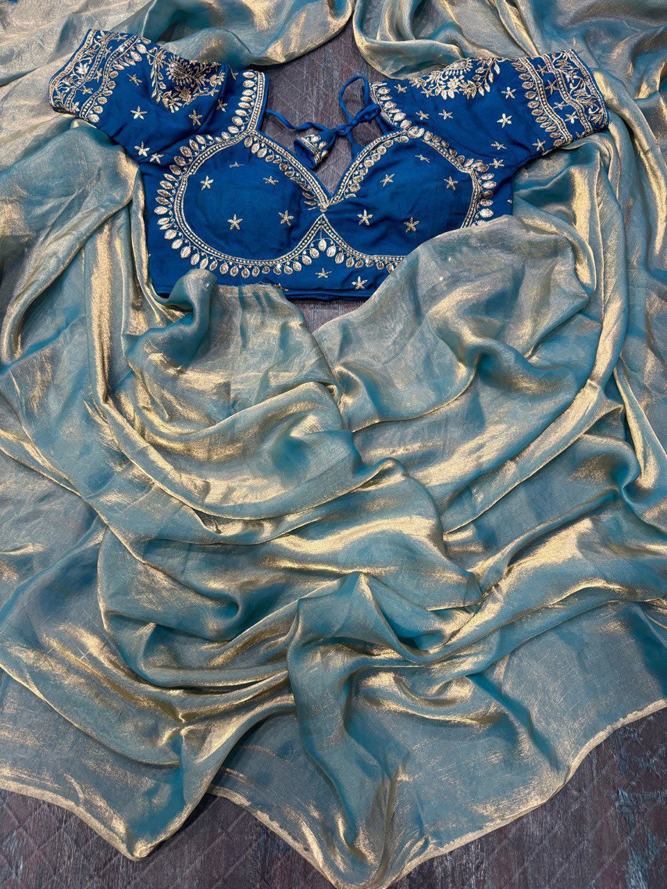 A Beautiful Space Silk Saree with Full Sequins Embroidery & Stitched Blouse - View 2