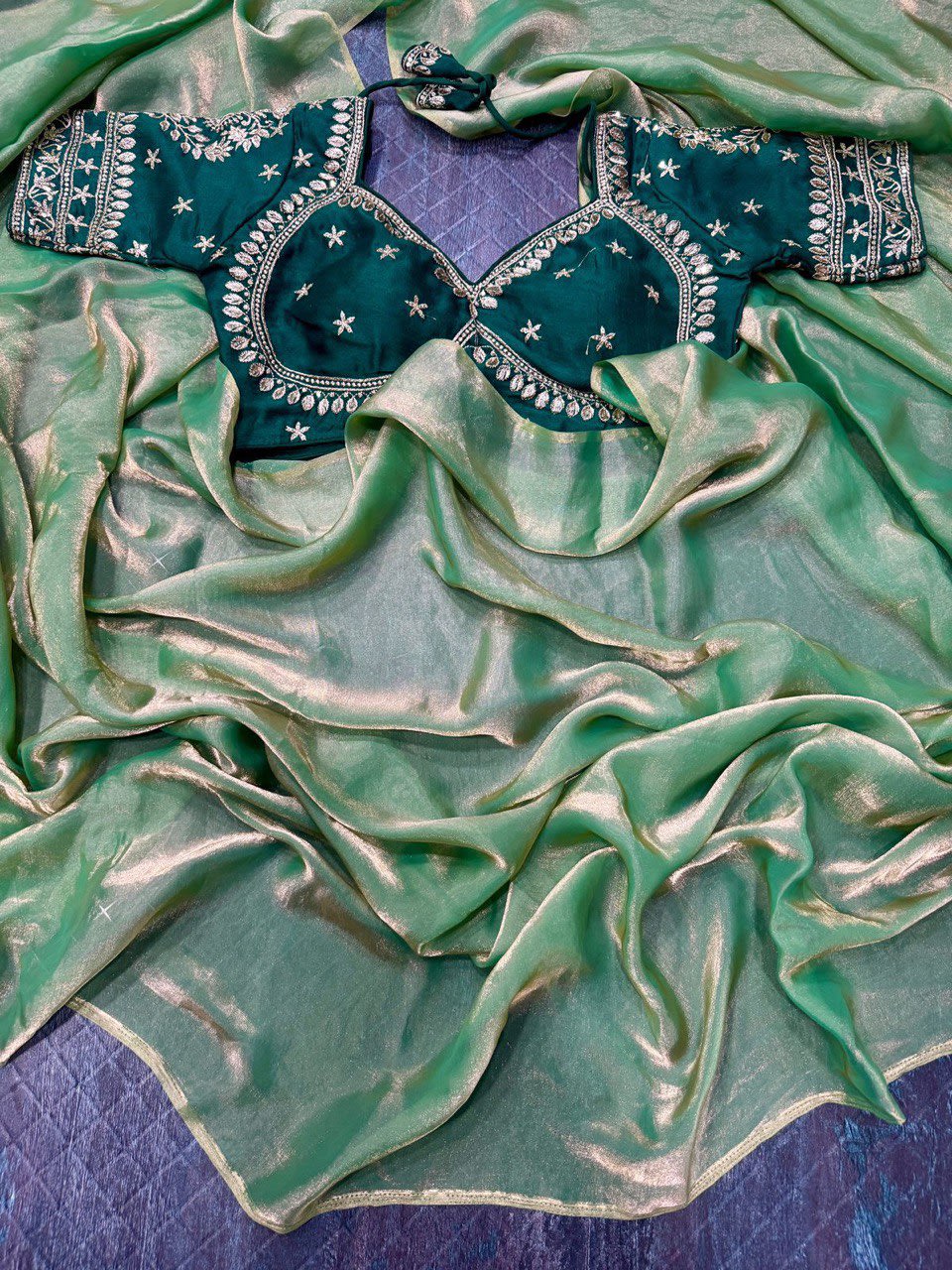 A Beautiful Space Silk Saree with Full Sequins Embroidery & Stitched Blouse - View 4