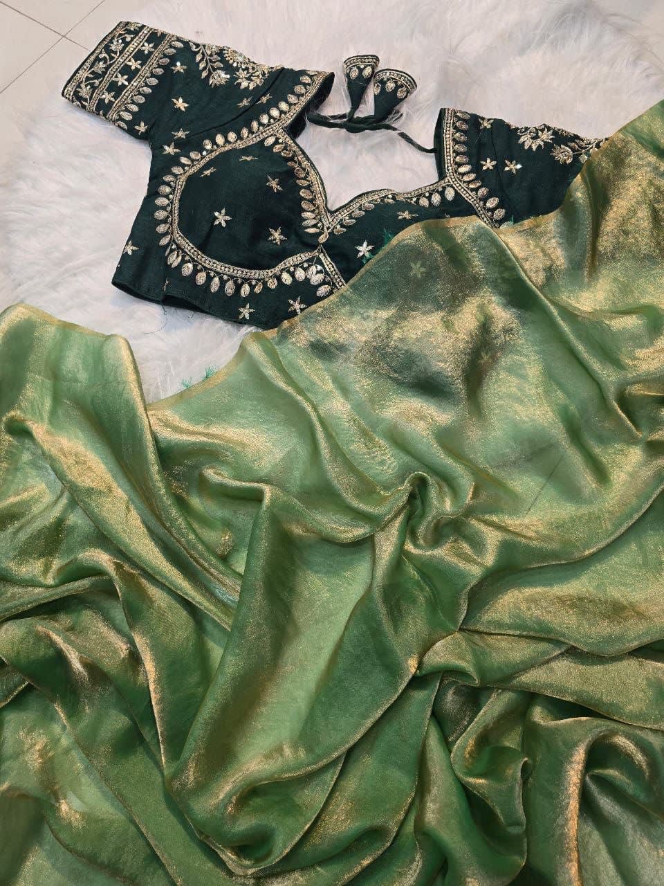 A Beautiful Space Silk Saree with Full Sequins Embroidery & Stitched Blouse - View 7