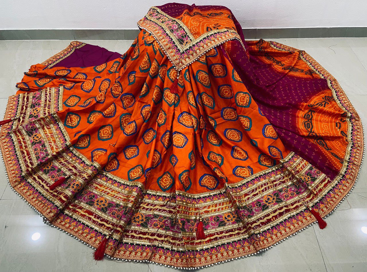 A Premium Original Bandhej Moss Chiffon Saree with Gota Patti & Pearl Lace - View 3