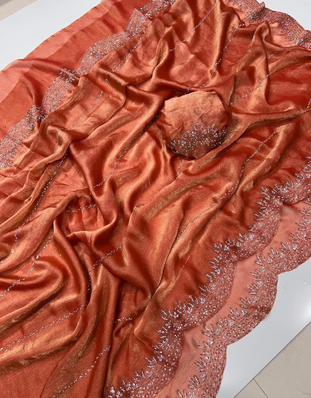 A Fendy Chiffon Saree with Jarkhan Diamond Work - View 5