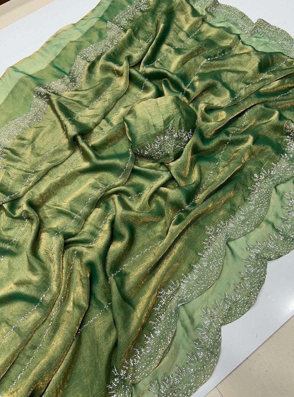 A Fendy Chiffon Saree with Jarkhan Diamond Work - View 6