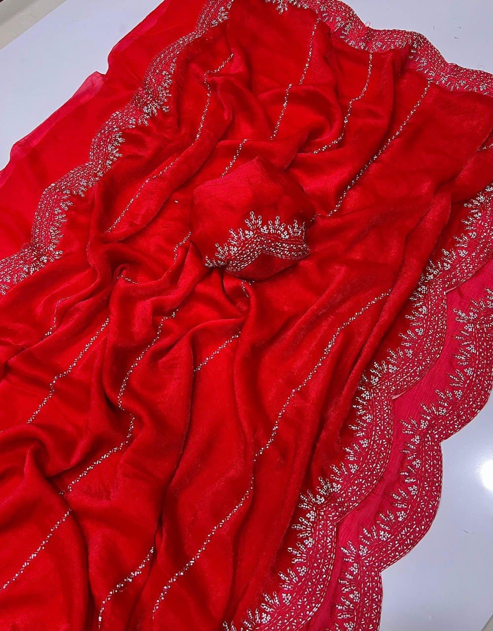 A Fendy Chiffon Saree with Jarkhan Diamond Work - View 9