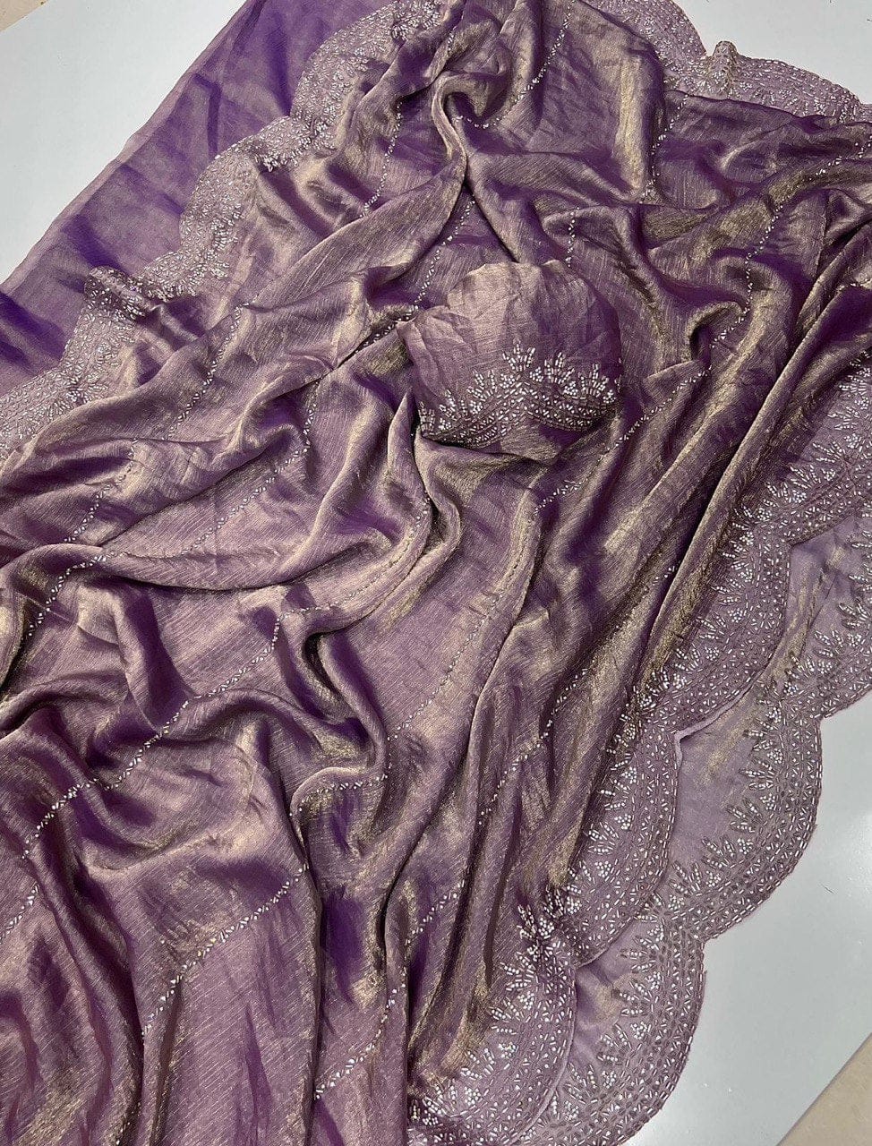 A Fendy Chiffon Saree with Jarkhan Diamond Work - View 10