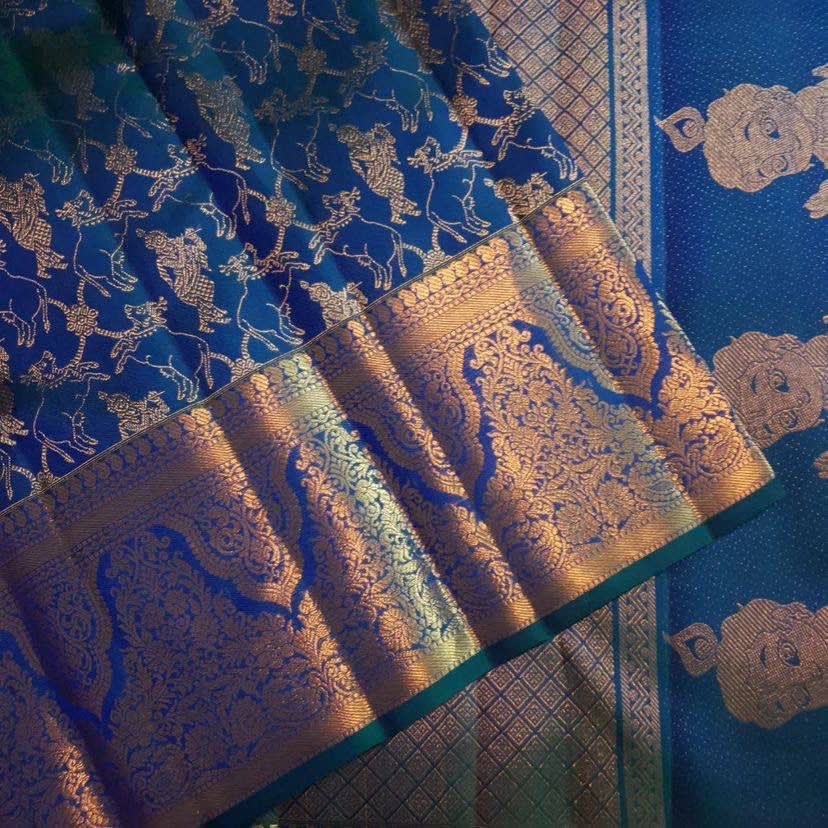 Enchanting Organic Banarasi Silk Saree - Krishna Special Design - View 6