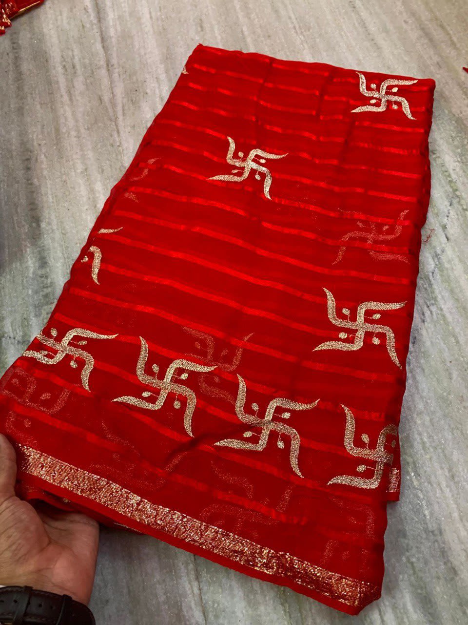 A Beautiful Swastik Design Pure Viscose Georgette Saree - View 4