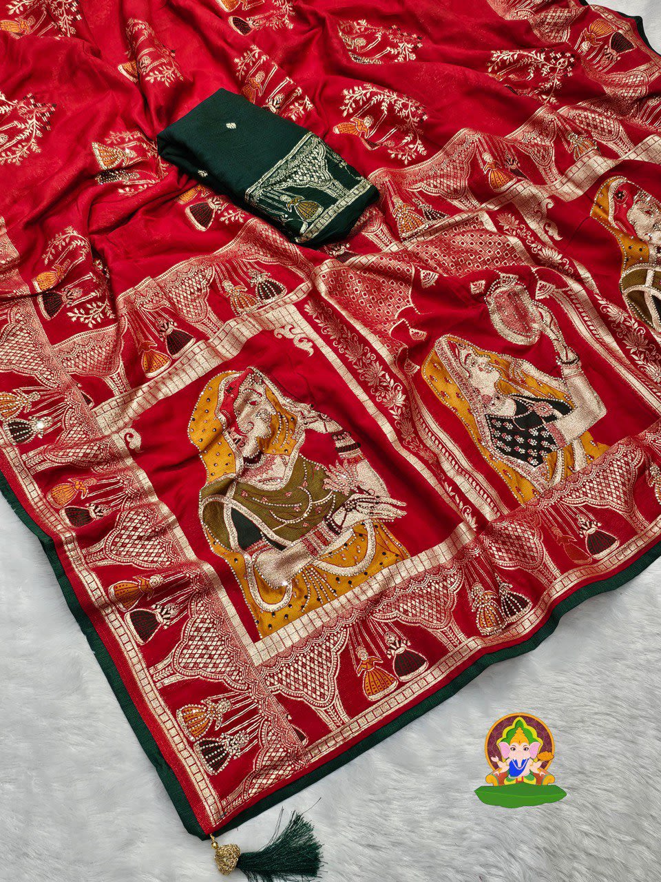 A Pure Dola Viscose Meenakari Zecard Saree with Dulhan Design - Dola Silk Saree Online India - Buy at ₹1599 - Image 1