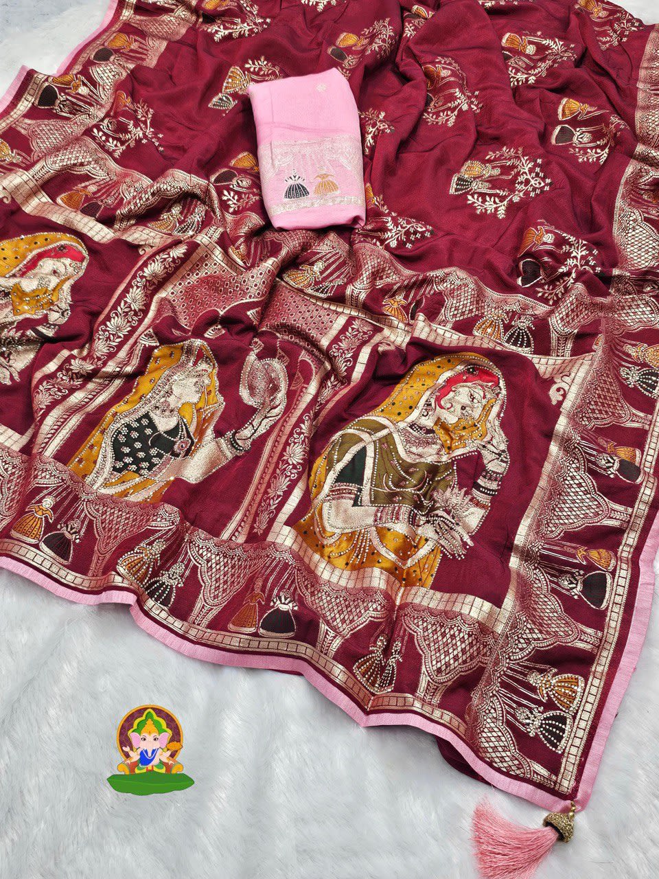 A Pure Dola Viscose Meenakari Zecard Saree with Dulhan Design - View 5