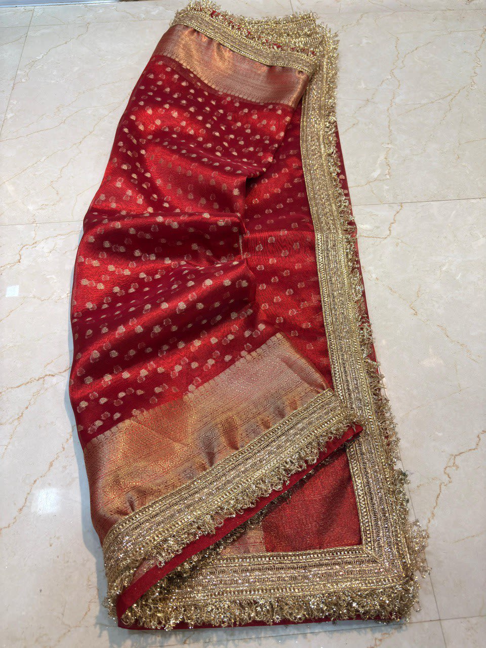 A Banarasi Tissue Silk Saree with Handcrafted Designer Lace Border - View 6