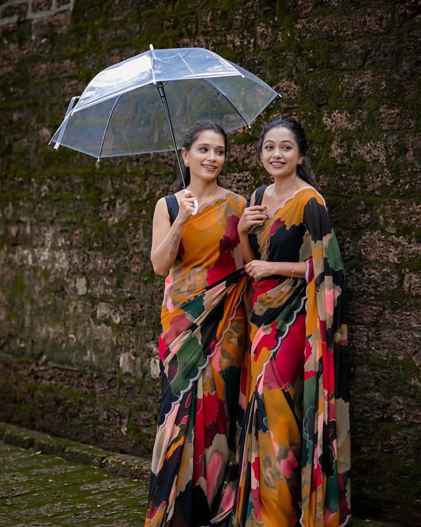 A Premium Marshmallow Georgette Saree with Mosaic Digital Print - Georgette Saree Online India - Buy at ₹1099 - Image 1