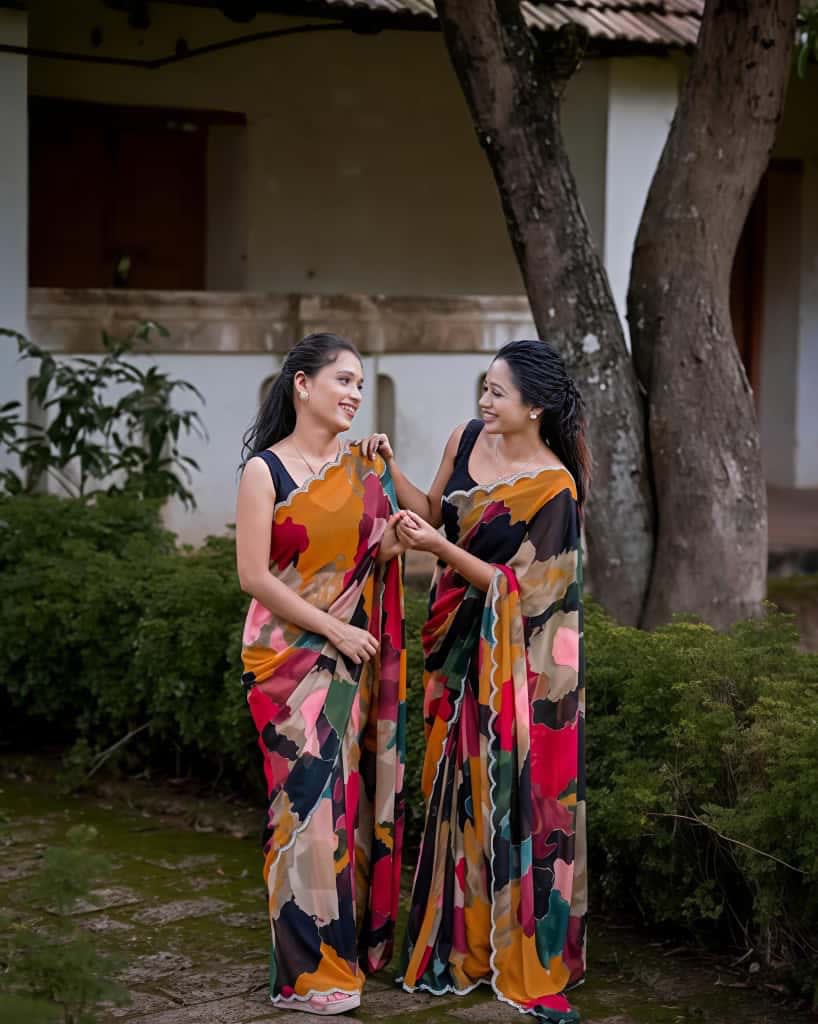 A Premium Marshmallow Georgette Saree with Mosaic Digital Print - View 2