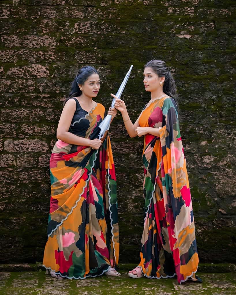 A Premium Marshmallow Georgette Saree with Mosaic Digital Print - View 6