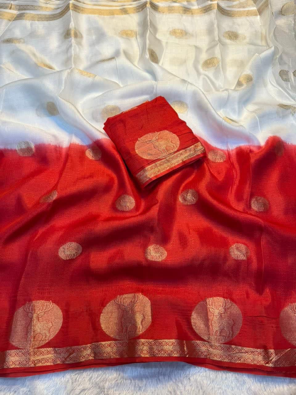 A Pure Soft Viscose Khadi Silk Saree - White & Red Lovers Edition - Silk Saree Online India - Buy at ₹1699 - Image 1