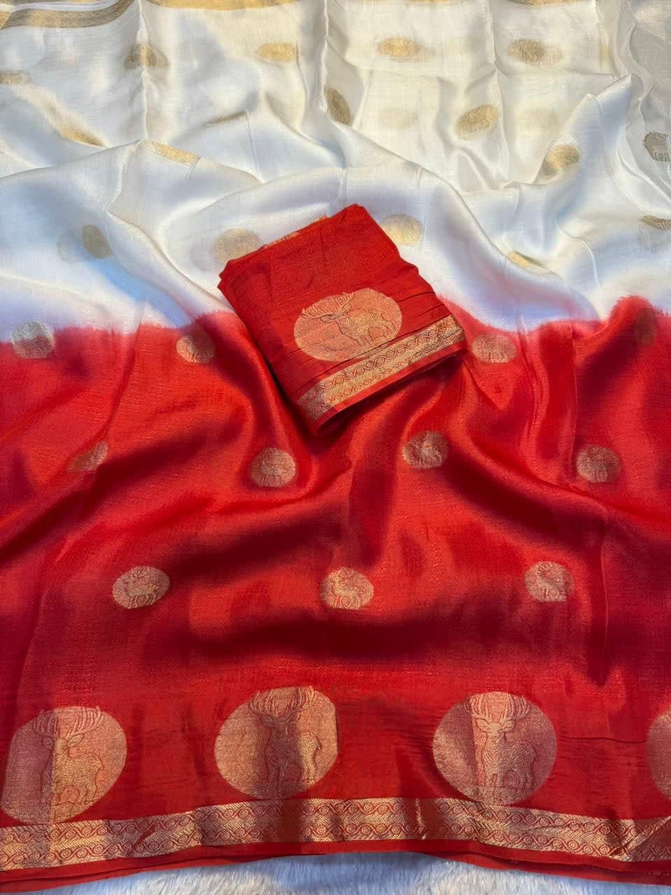 A Pure Soft Viscose Khadi Silk Saree - White & Red Lovers Edition - View 2