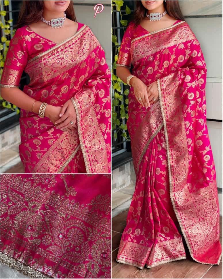 A Luxurious Banarasi Zari Weave Saree with Mirror Highlights - Banarasi Silk Saree Online India - Buy at ₹1750 - Image 1