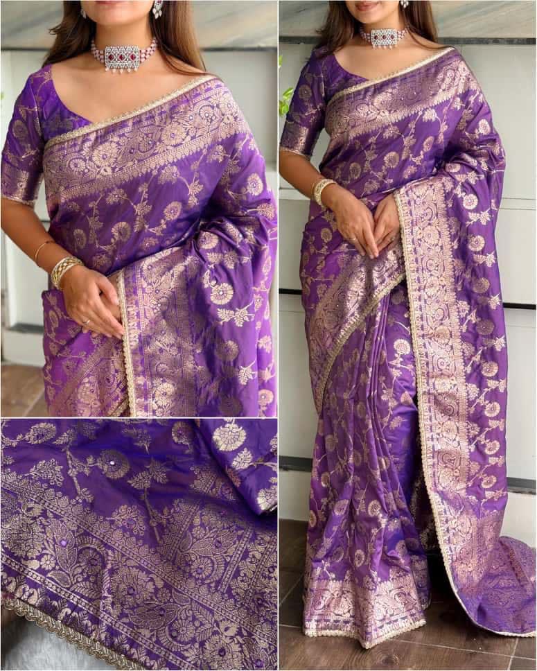 A Luxurious Banarasi Zari Weave Saree with Mirror Highlights - View 2